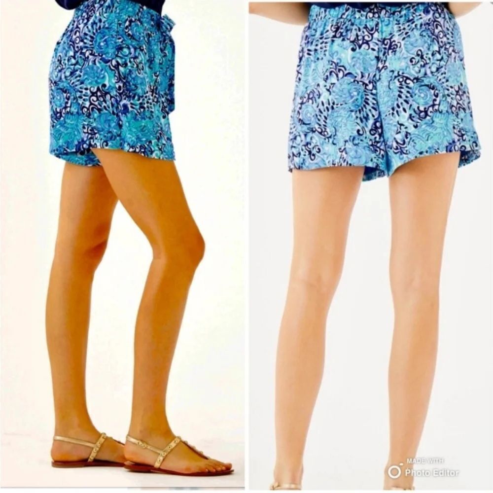 Lilly Pulitzer Blue Mylee Print Tie Front Shorts Breezy Beachy Style Size 2 - Picture 3 of 11